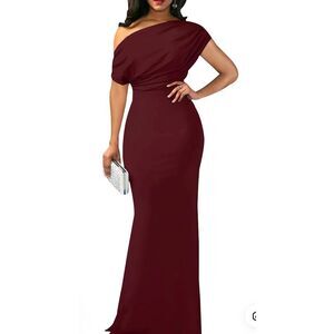 LuFeng Women’s Size M Off Shoulder Long Gown Burgundy Wine Elegant Formal Event